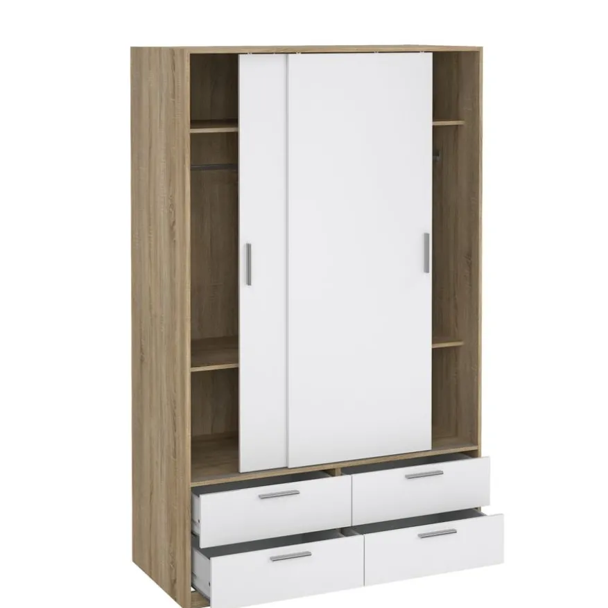 Kledingkast Jasper Eiken / Hoogglans Wit - 121x200x60 cm