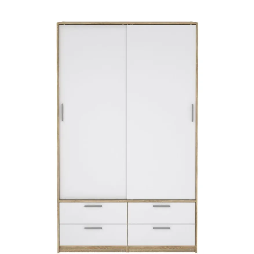 Kledingkast Jasper Eiken / Hoogglans Wit - 121x200x60 cm