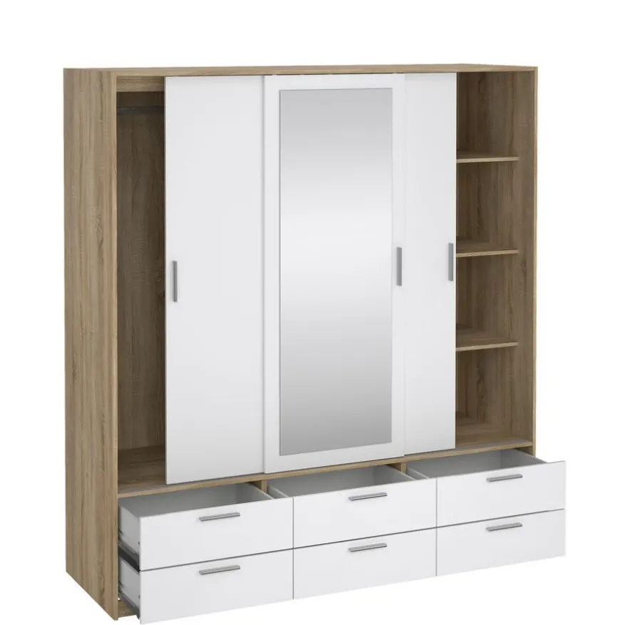 Kledingkast Jasper Eiken / Hoogglans Wit - 182x200x60 cm