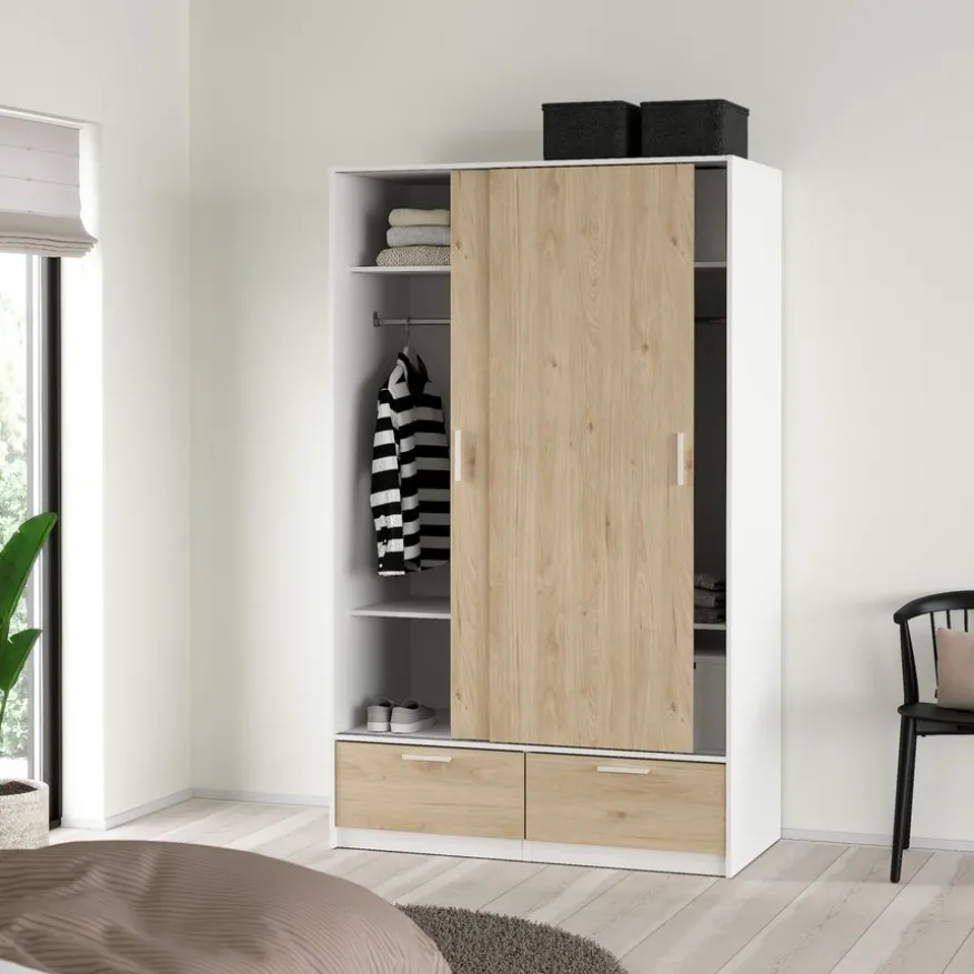 Kledingkast Jasper Wit / Eiken - 121x200x60 cm