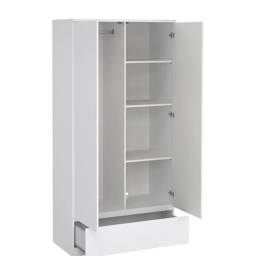 Kledingkast Luna Hoogglans Wit - 99x201x50 cm