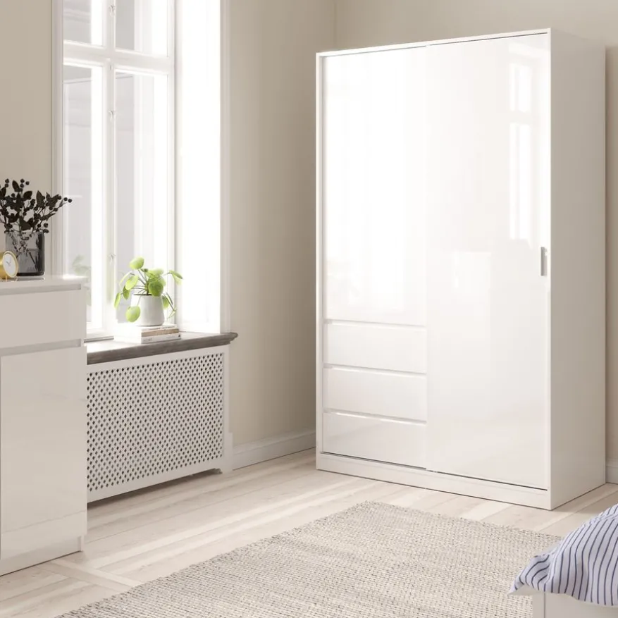 Kledingkast Luna Hoogglans Wit - 119x201x60 cm