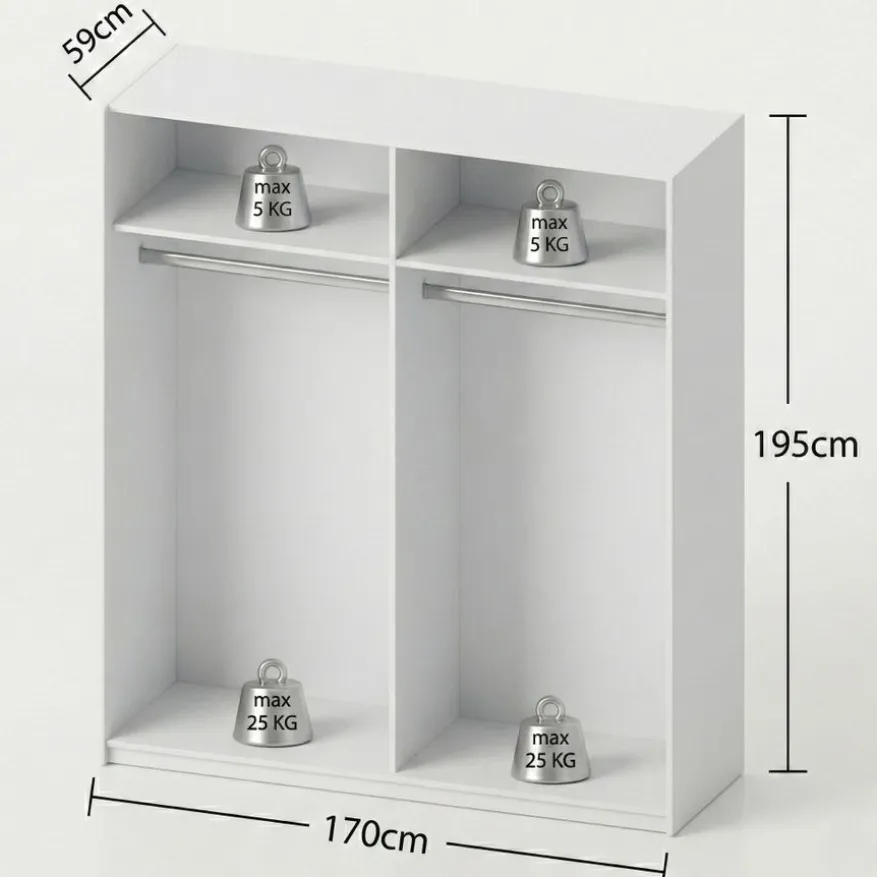 Kledingkast Victor Wit - 170x195x59 cm
