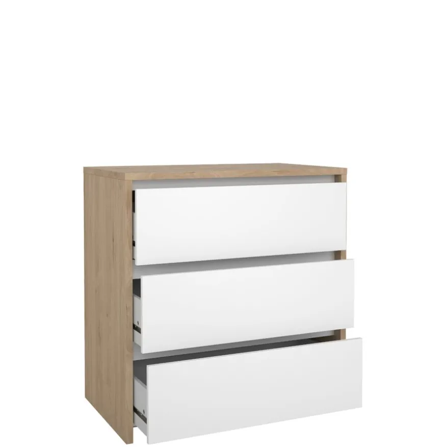 Ladekast Atlanta Eiken / Hoogglans Wit - 80x84x48 cm
