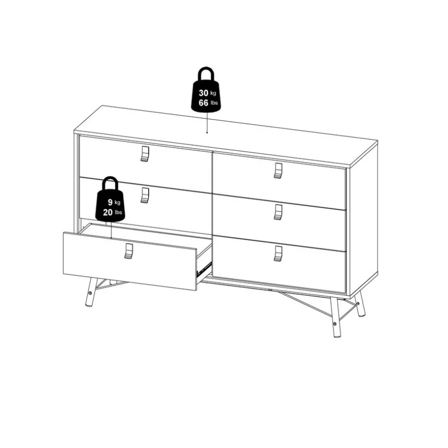 Ladekast Denver Zwart / Walnoot - 150x95x40 cm