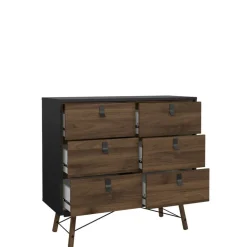 Ladekast Denver Zwart / Walnoot - 102x95x40 cm