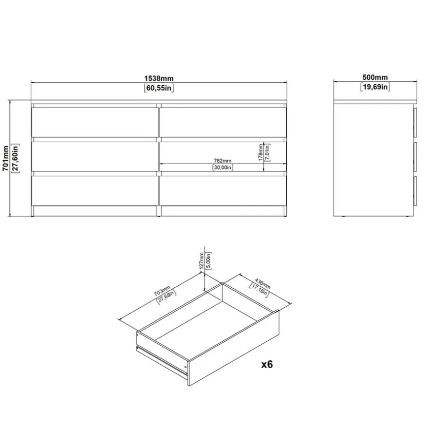 Ladekast Luna Hoogglans Wit - 154x71x50 cm