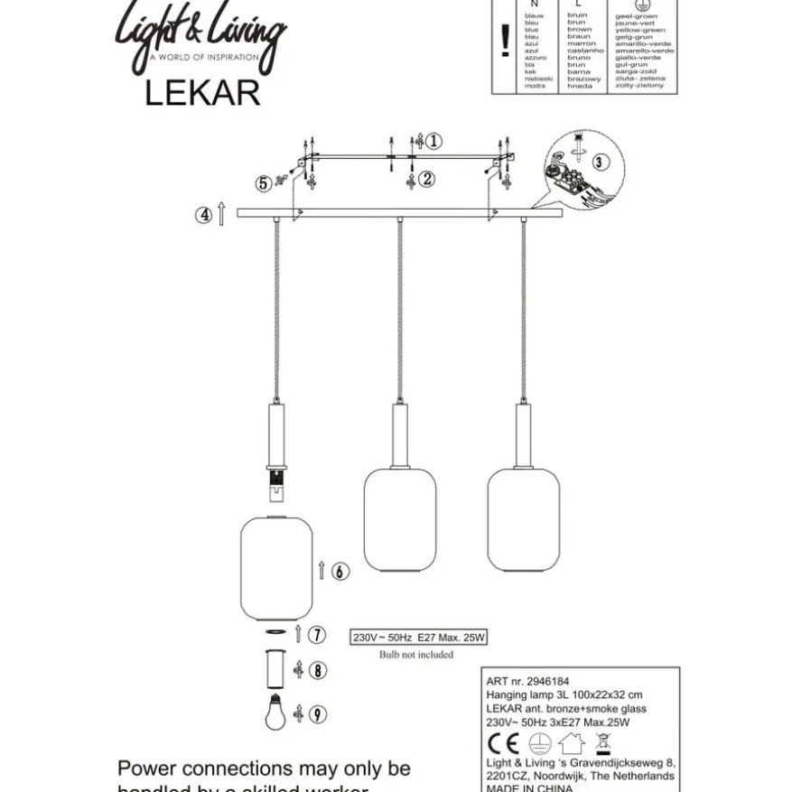 Light & Living Hanglamp Lekar Goud - 3 x E27 - 100 cm breed