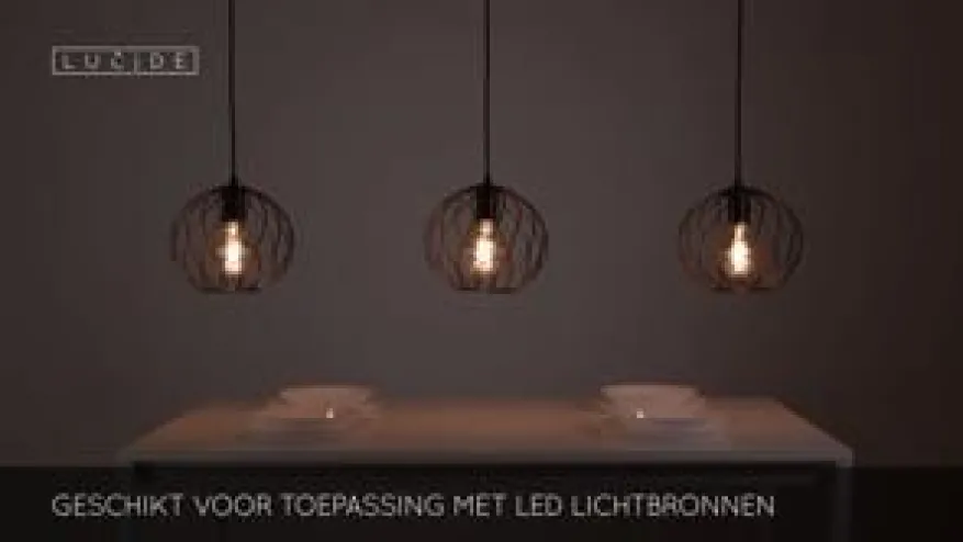 Lucide Hanglamp Danza Zwart - 3 x E27 - 130 cm breed