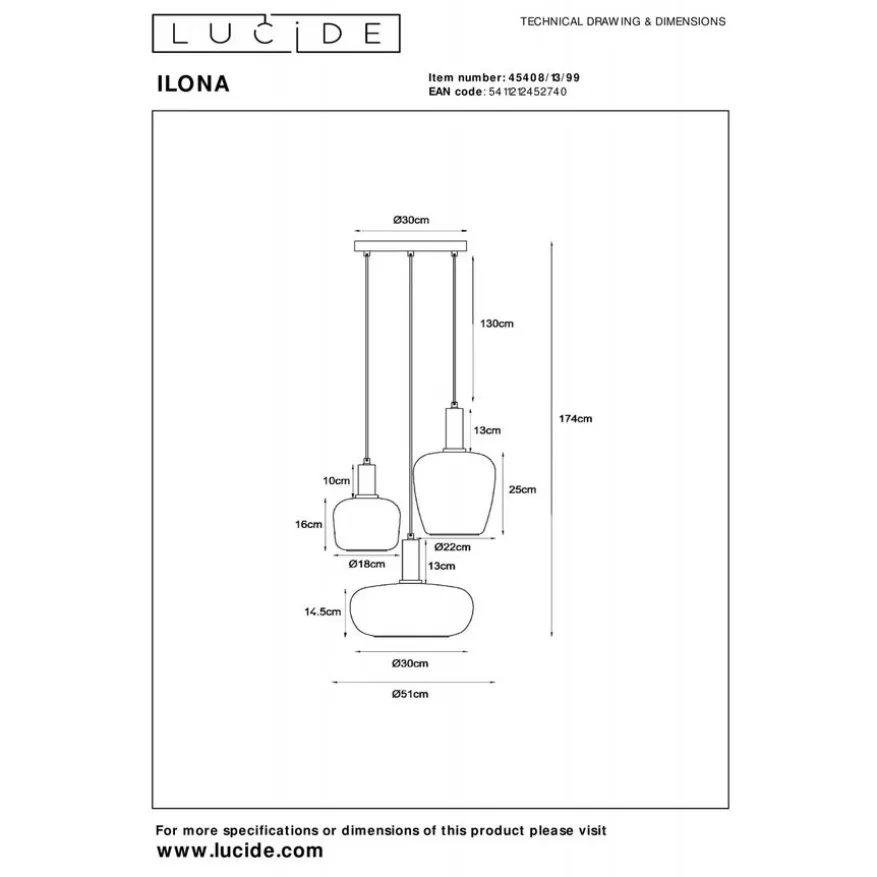 Lucide Hanglamp Ilona Multi - 3 x E27 - Ø 51 cm