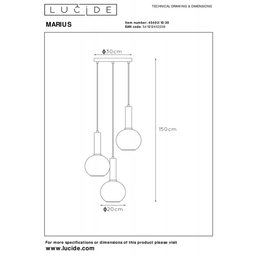 Lucide Hanglamp Marius Zwart - 3 x E27 - Ø 49 cm