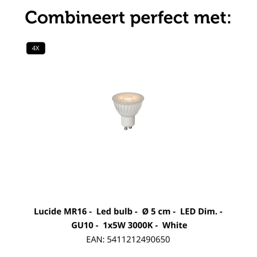 Lucide Plafondspot Clubs Wit - 4 x GU10 - 24x24 cm