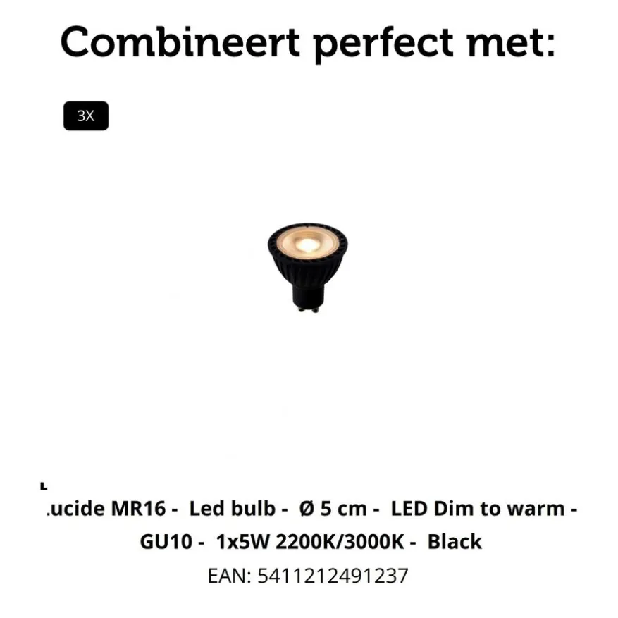 Lucide Plafondspot Punch Zwart - 3 x GU10 - Ø 21 xm
