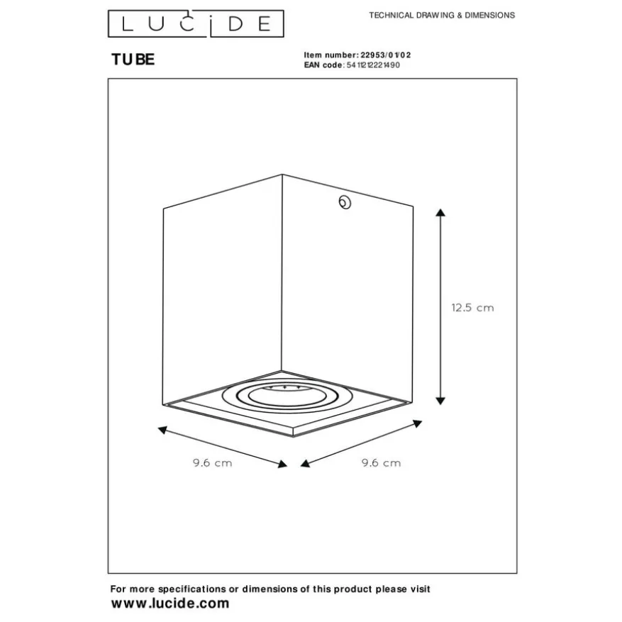 Lucide Plafondspot Tube Zwart - GU10 - 10x10 cm