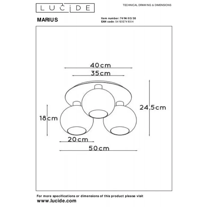 Lucide Plafonniere Marius Zwart - 3 x E27 - Ø 55 cm