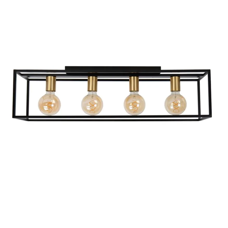 Lucide Plafonniere Ruben Zwart - 4 x E27 - 80 cm breed
