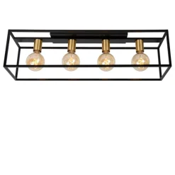 Lucide Plafonniere Ruben Zwart - 4 x E27 - 80 cm breed