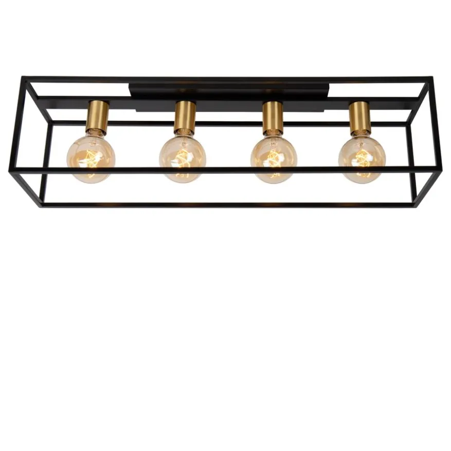 Lucide Plafonniere Ruben Zwart - 4 x E27 - 80 cm breed