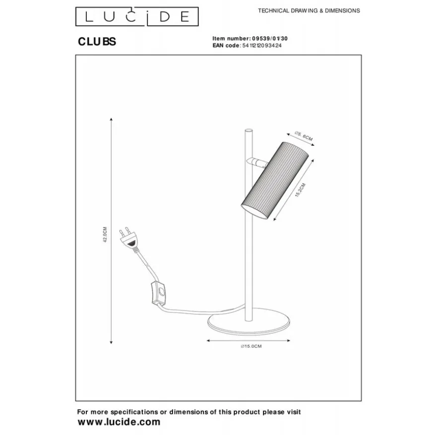 Lucide Tafellamp Clubs Zwart - GU10 - 42 cm hoog