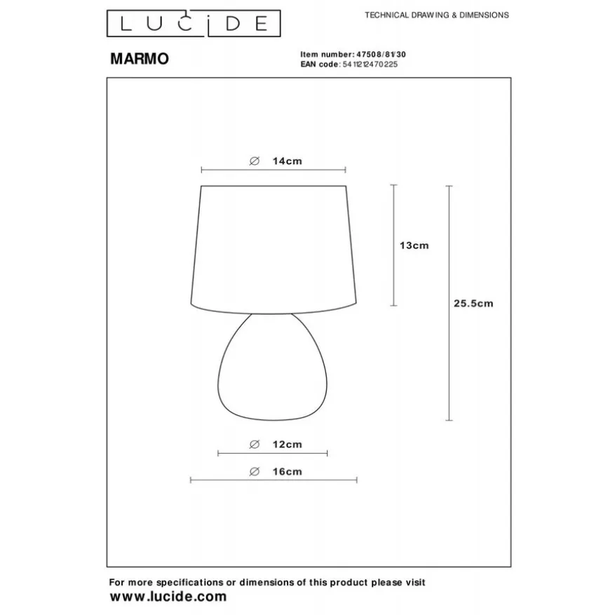 Lucide Tafellamp Marmo Zwart - E14 - 26 cm hoog