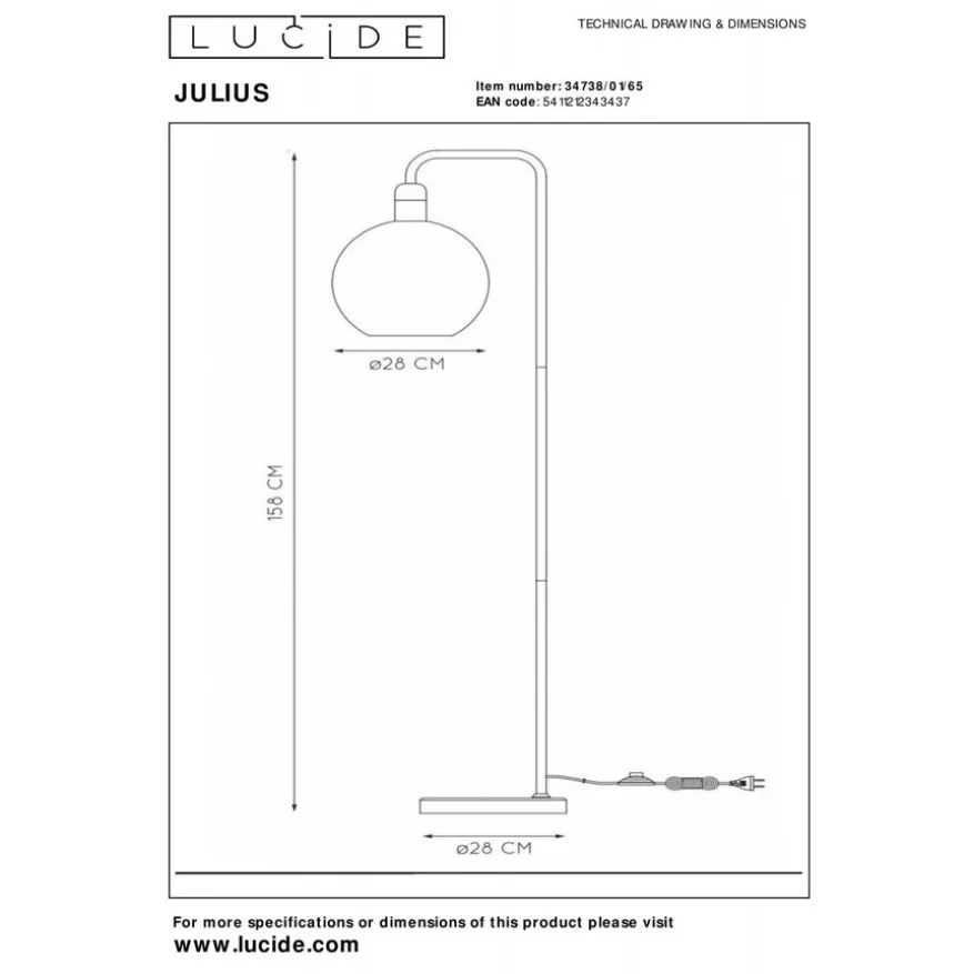 Lucide Vloerlamp Julius Zwart - E27 - 158 cm hoog