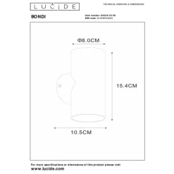 Lucide Wandlamp Bondi Zwart - GU10 - 18 cm hoog
