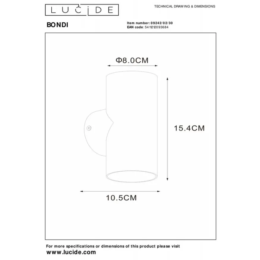 Lucide Wandlamp Bondi Zwart - GU10 - 18 cm hoog