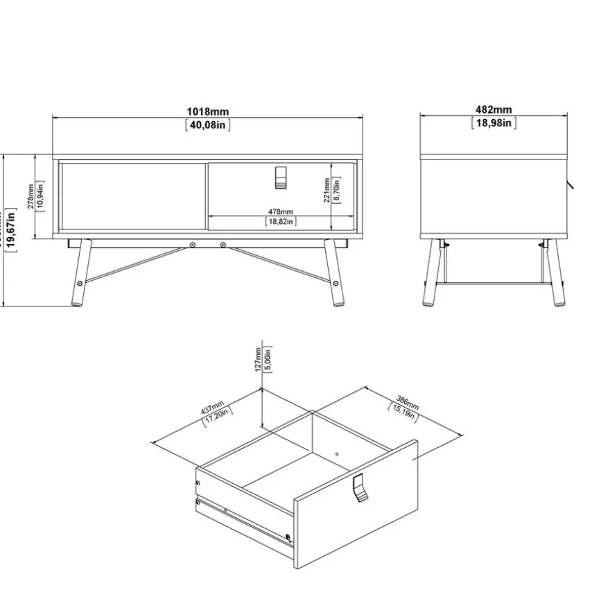Salontafel Denver Zwart / Walnoot - 102x48 cm