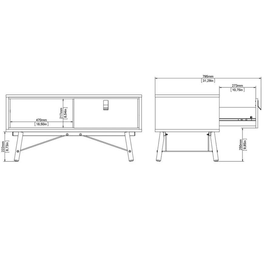 Salontafel Denver Zwart / Walnoot - 102x48 cm