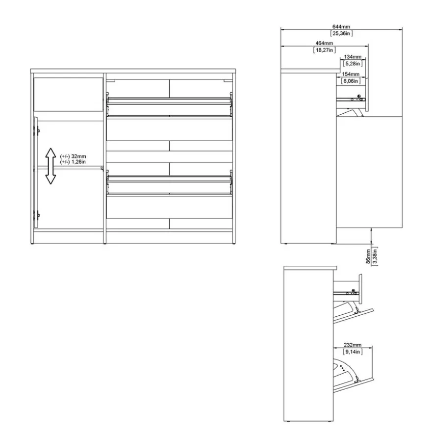 Schoenenkast Luna Eiken - 109x93x32 cm