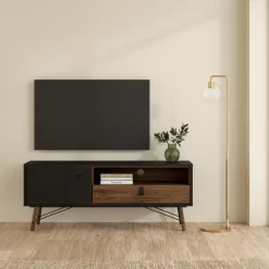 TV-meubel Denver Zwart / Walnoot - 150x60x40 cm