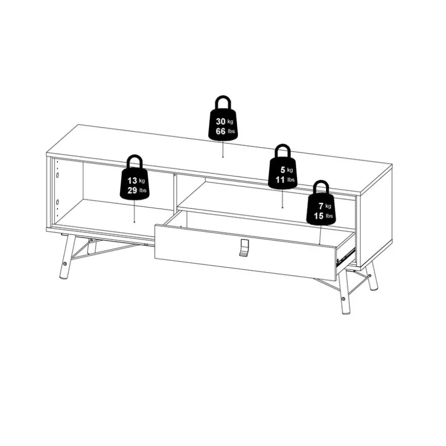 TV-meubel Denver Zwart / Walnoot - 150x60x40 cm