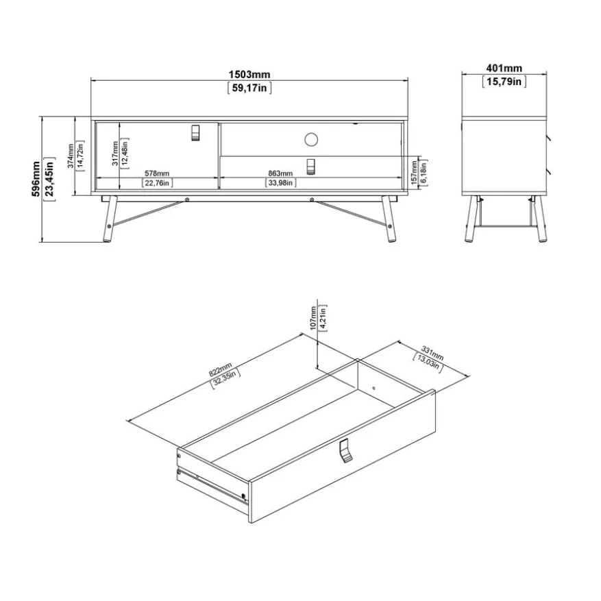 TV-meubel Denver Zwart / Walnoot - 150x60x40 cm