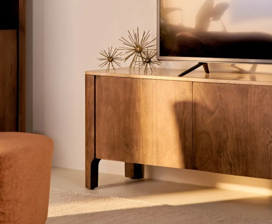 TV-Meubel Liam Bruin / Marmer - 175x55x40 cm