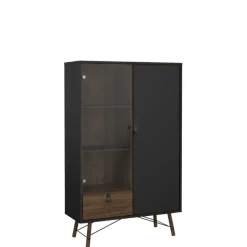 Vitrinekast Denver Zwart / Walnoot - 102x162x40 cm