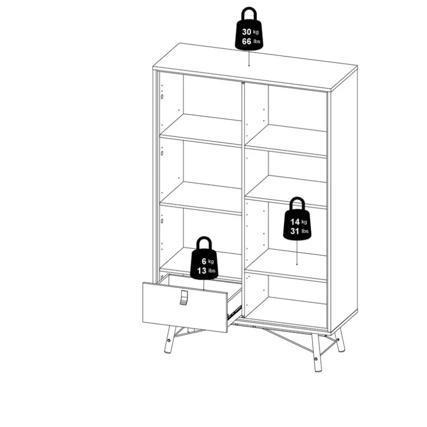 Vitrinekast Denver Zwart / Walnoot - 102x162x40 cm