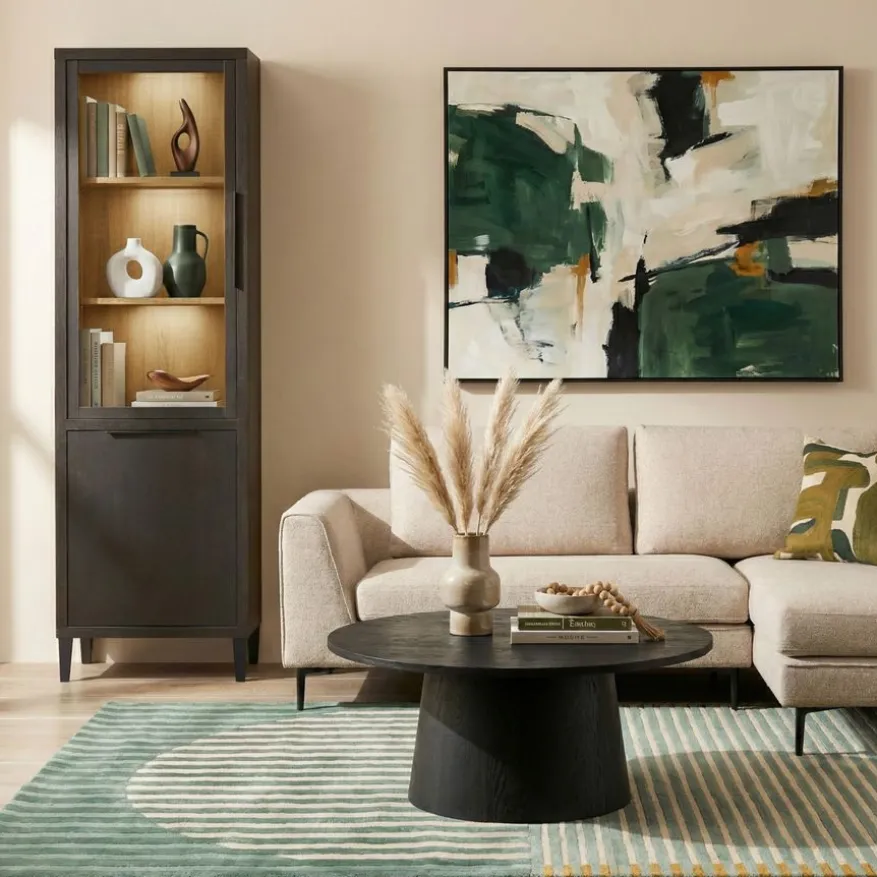 Vitrinekast Zwanenburg Zwart - 67x212x48 cm