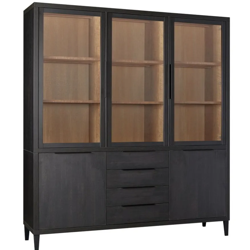 Vitrinekast Zwanenburg Zwart - 190x212x48 cm