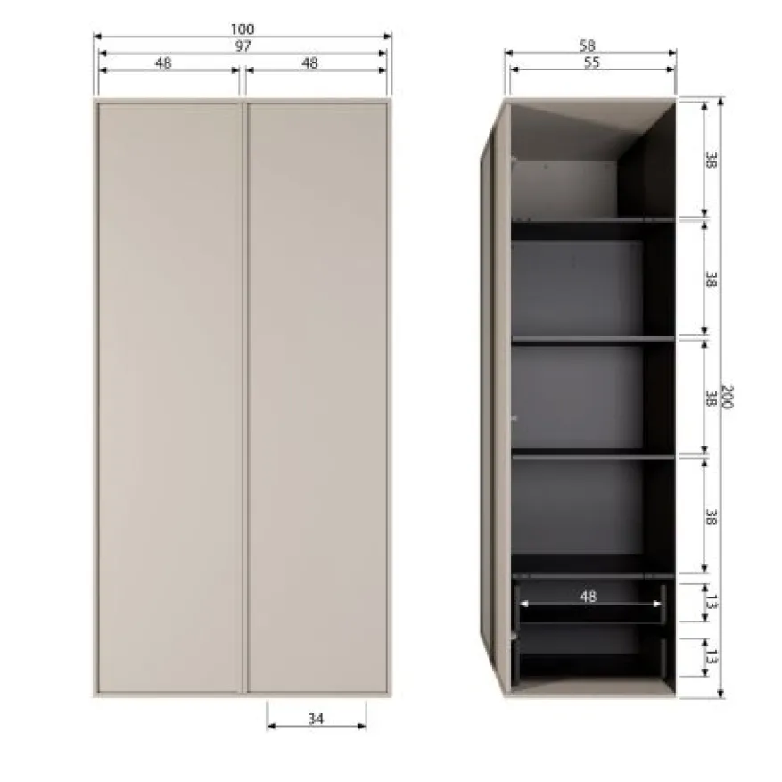 vtwonen Kast Daily Greige - 100x200x58 cm