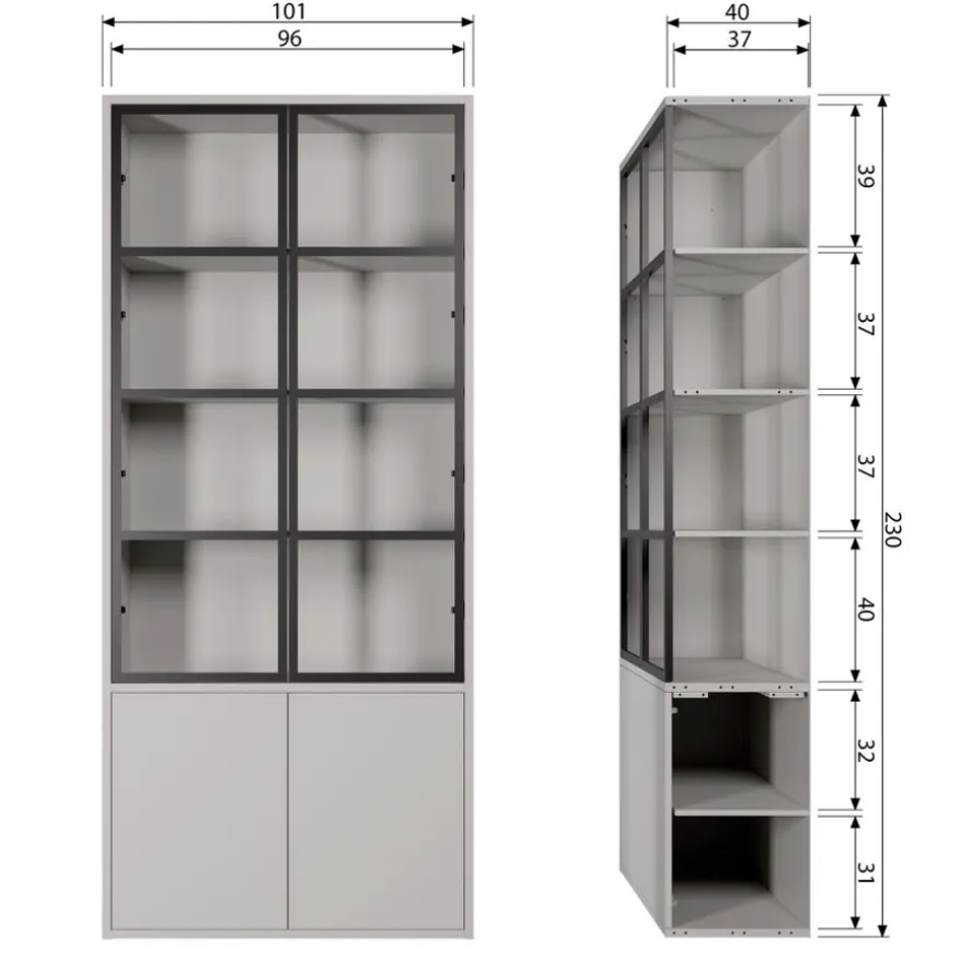 vtwonen Vitrinekast Basic Mist - 101x230x40 cm