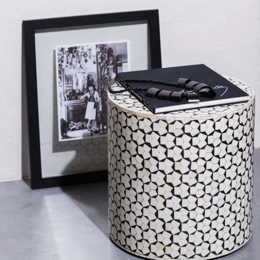 WOOOD Bijzettafel Neva Zwart/Wit - Ø 37 cm