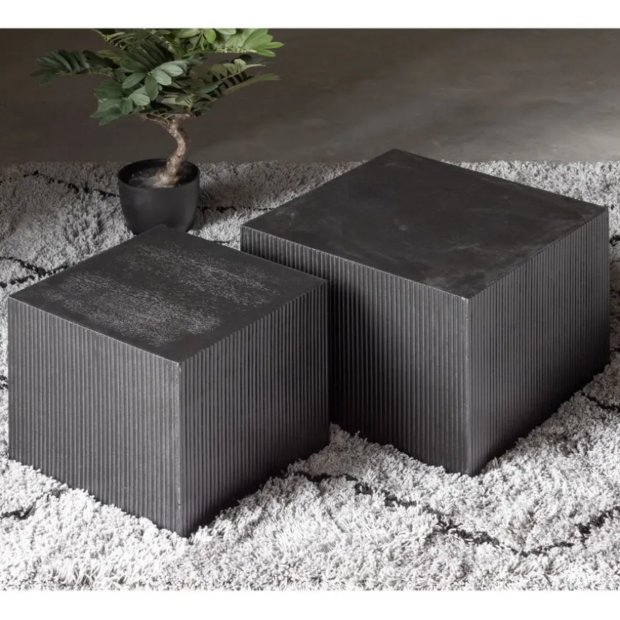WOOOD Bijzettafel Sanne Zwart - set 2 stuks
