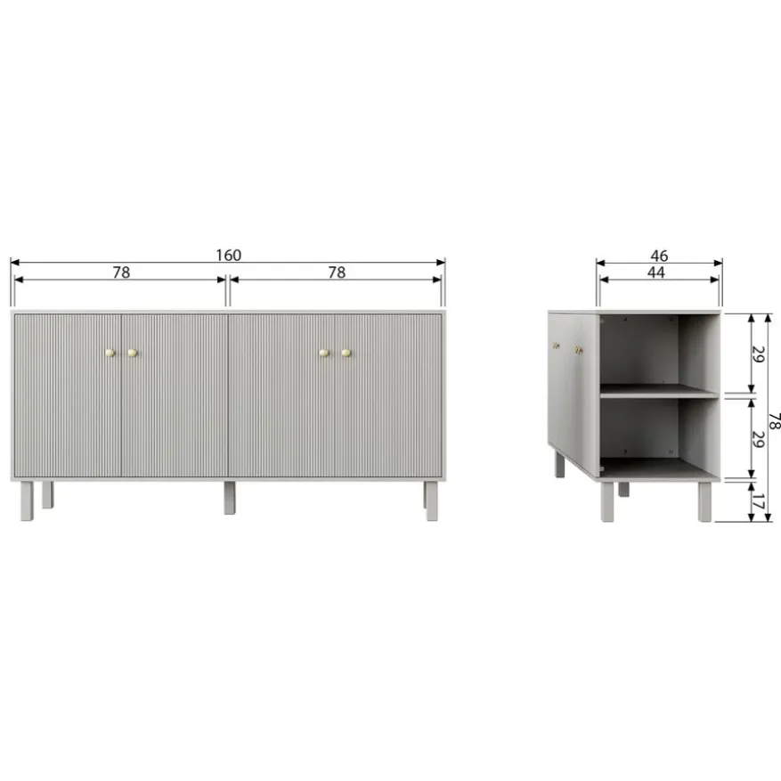 WOOOD Dressoir Madu Grijs - 160x78x46 cm