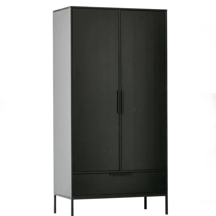 WOOOD Kledingkast Adam Zwart - 100x200x53 cm
