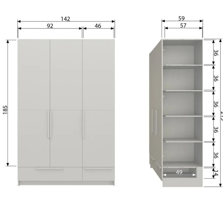 WOOOD Kledingkast Pure Dust - 142x215x60 cm