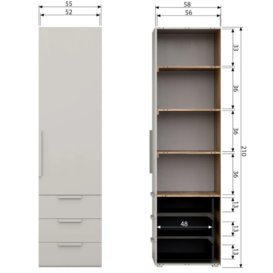 WOOOD Kledingkast Rens Grijs - 55x210x58 cm
