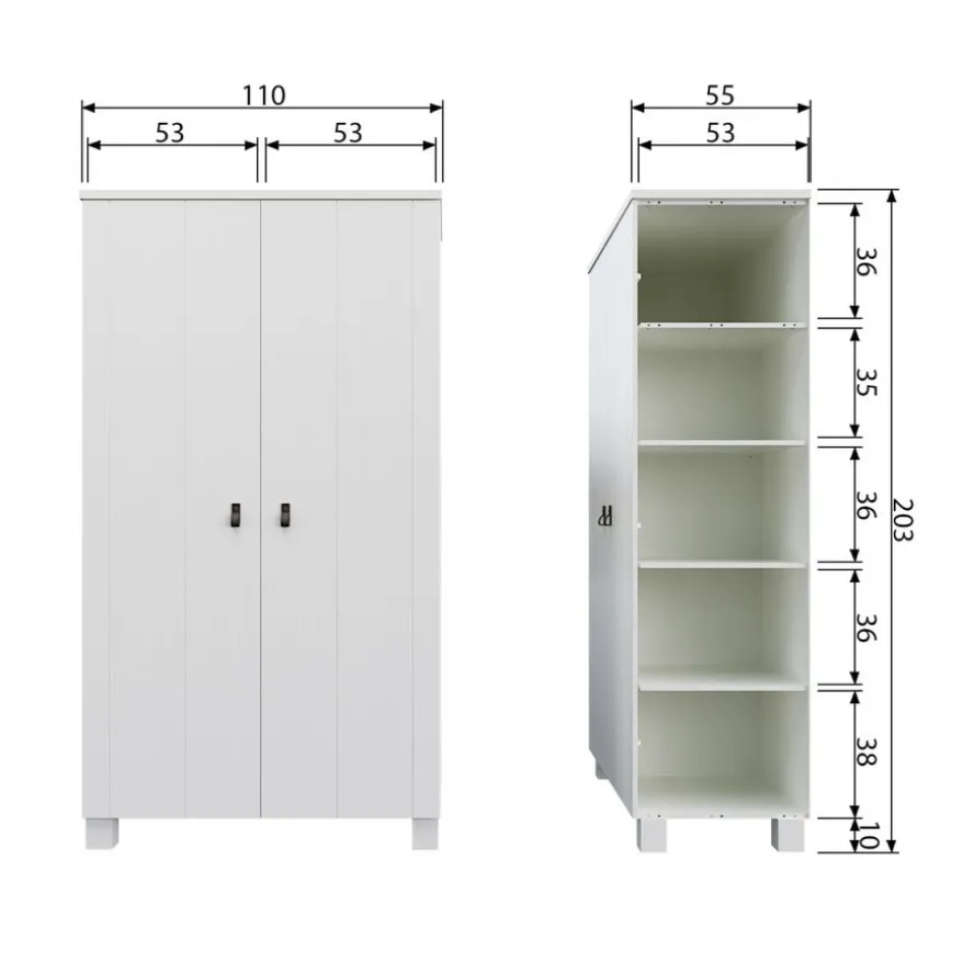 WOOOD Kledingkast Ties Wit - 111x202x55 cm