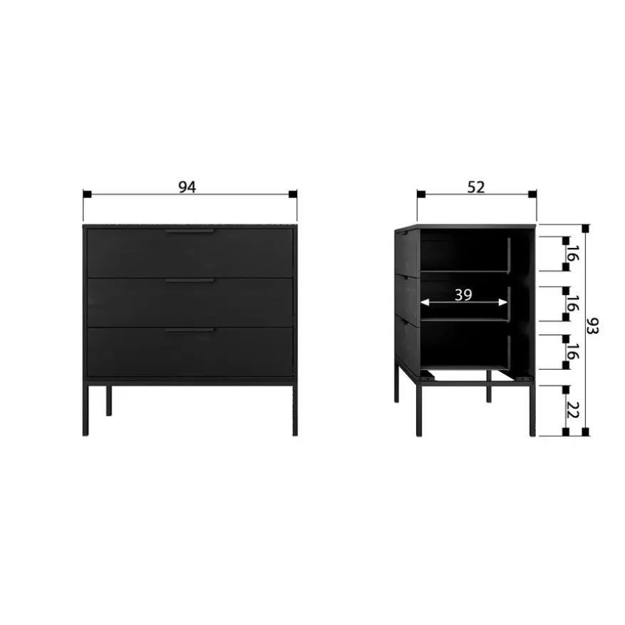 WOOOD Ladekast Adam Zwart - 94x93x52 cm