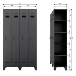 WOOOD Lockerkast Stijn Zwart - 103x187x40 cm