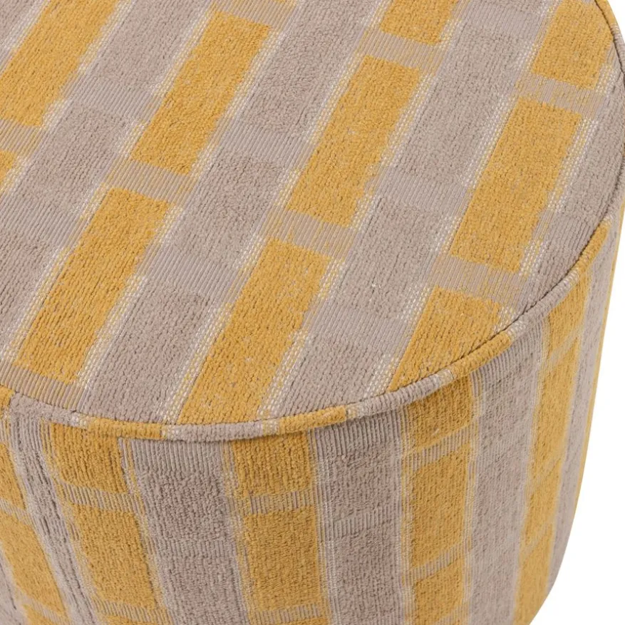 WOOOD Poef Sarli Taupe / Geel - Ø 46 cm